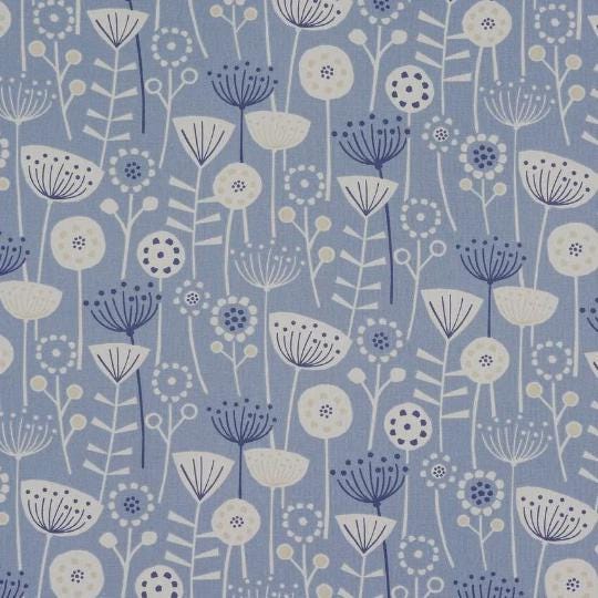 Scandi Floral Bergen Blue Cushion Cover, Handmade Cotton Throw Pillow