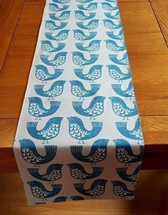 Scandi Birds Capri Blue Table Runner Napkins
