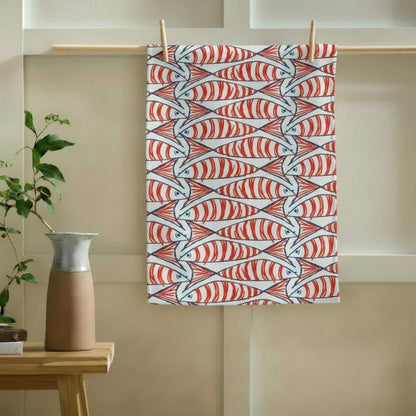 Cornish Sardines Tea Towel, Nautical Marine Seaside Tea Towel, Sprats Fish Cotton Tea Towel