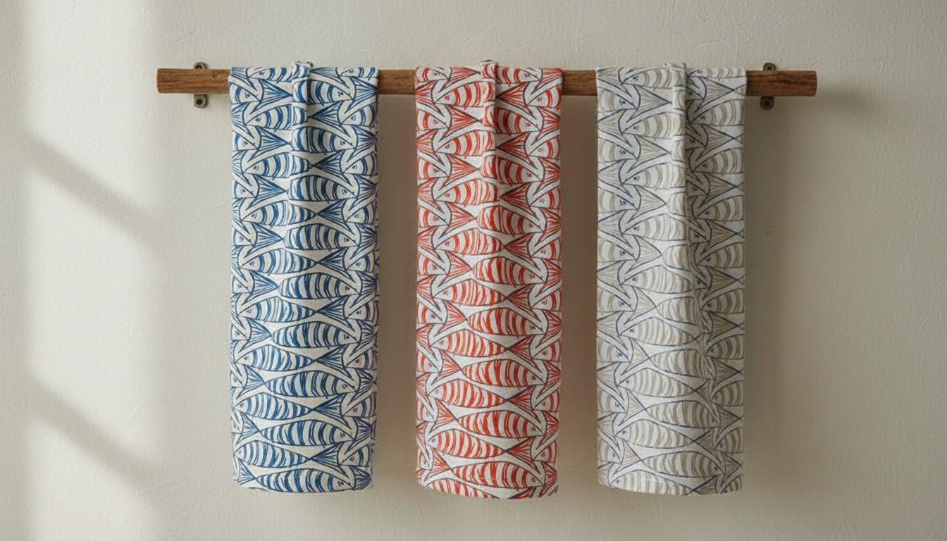 Cornish Sardines Tea Towel, Nautical Marine Seaside Tea Towel, Sprats Fish Cotton Tea Towel
