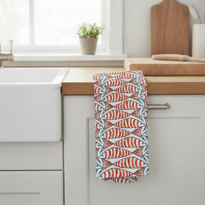 Cornish Sardines Tea Towel, Nautical Marine Seaside Tea Towel, Sprats Fish Cotton Tea Towel