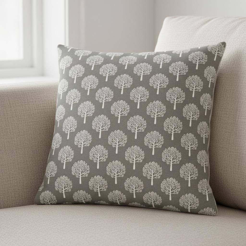 Mulberry Trees Dove Beige Cushion Cover, Handmade UK Throw Pillow