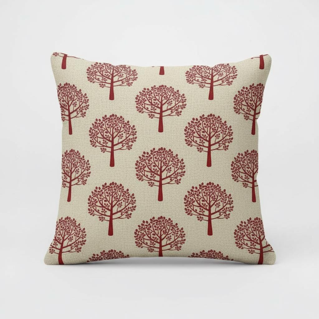 Mulberry Trees Red Natural Cushion Cover