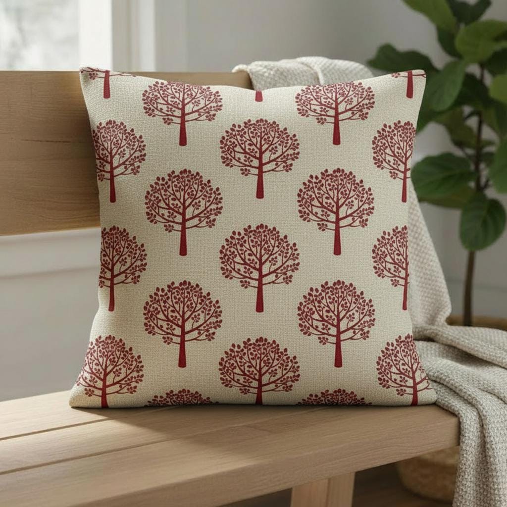 Mulberry Trees Red Natural Cushion Cover