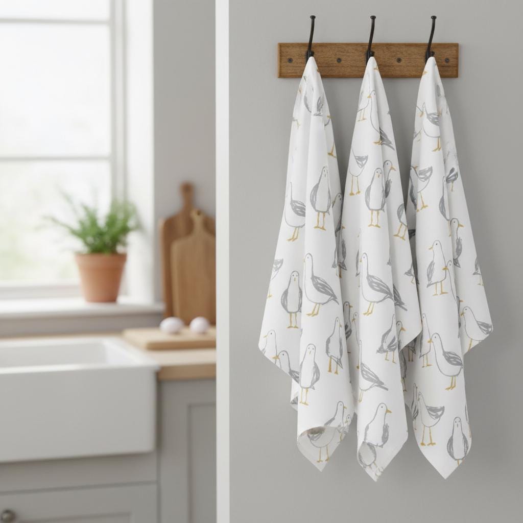 Seagull Laridae Tea Towel, Nautical Marine Seaside Cotton Kitchen Towel