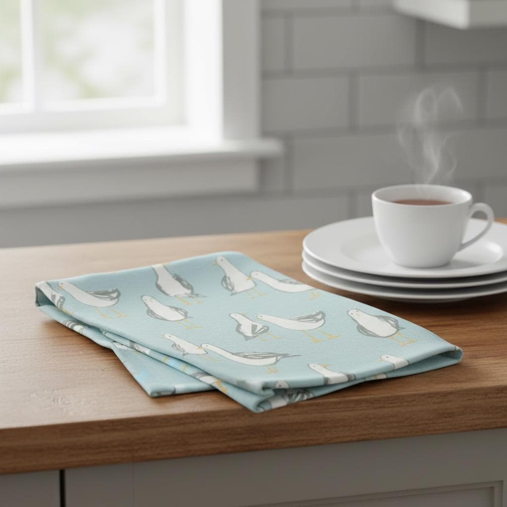 Seagull Laridae Tea Towel, Nautical Marine Seaside Cotton Kitchen Towel