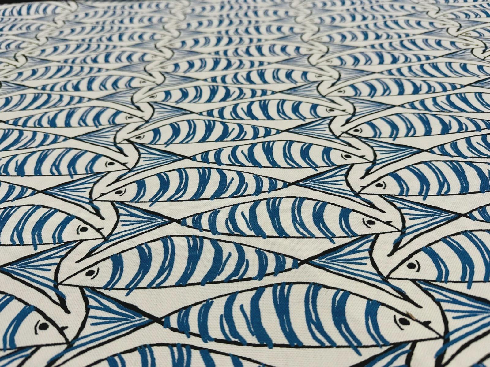 Sardine Fish Tablecloth Blue, Round Oval Rectangle Square, Handmade UK