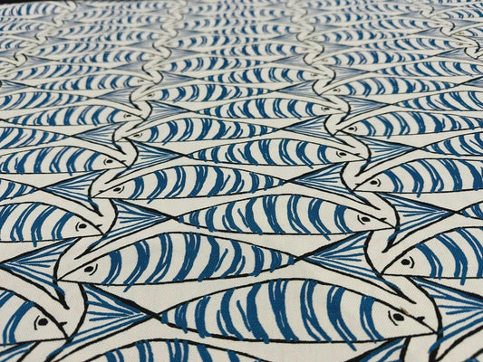 Sardine Fish Tablecloth Blue, Round Oval Rectangle Square, Handmade UK