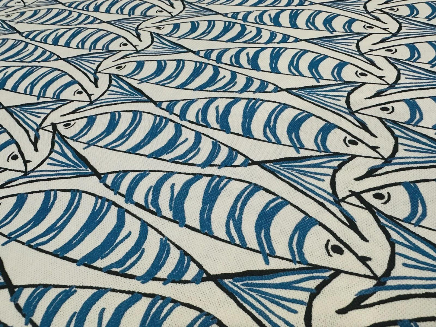 Sardine Fish Tablecloth Blue, Round Oval Rectangle Square, Handmade UK