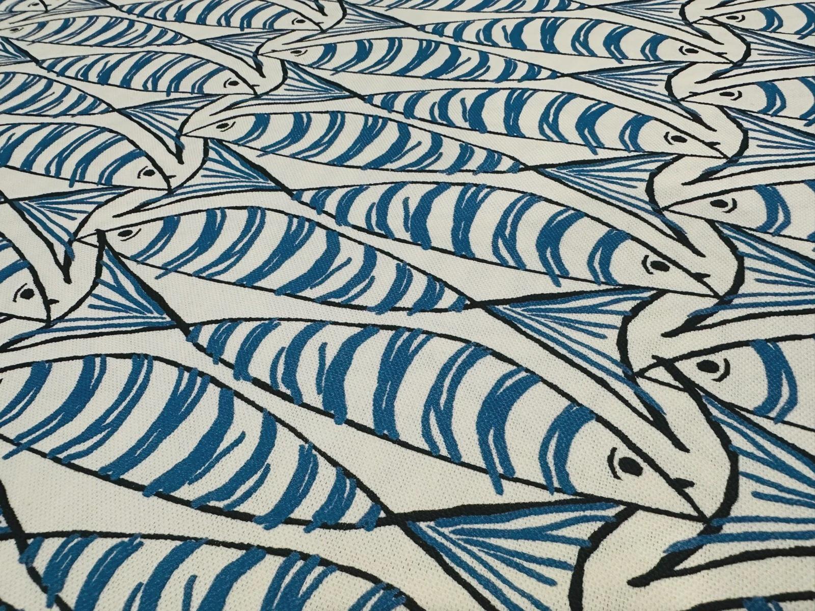 Sardine Fish Tablecloth Blue, Round Oval Rectangle Square, Handmade UK