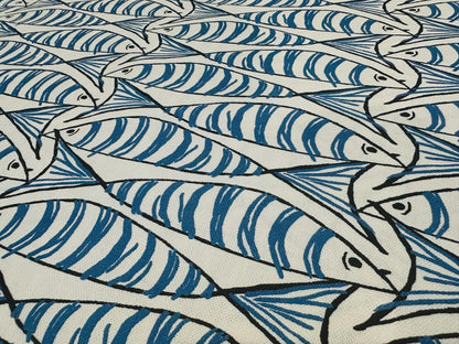 Sardine Fish Tablecloth Blue, Round Oval Rectangle Square, Handmade UK