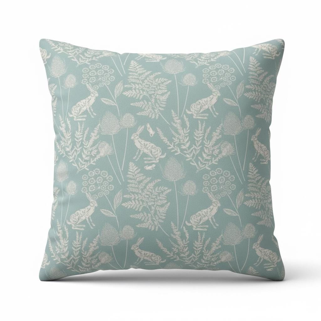Kielder Hare Rabbit Seafoam Cushion Cover