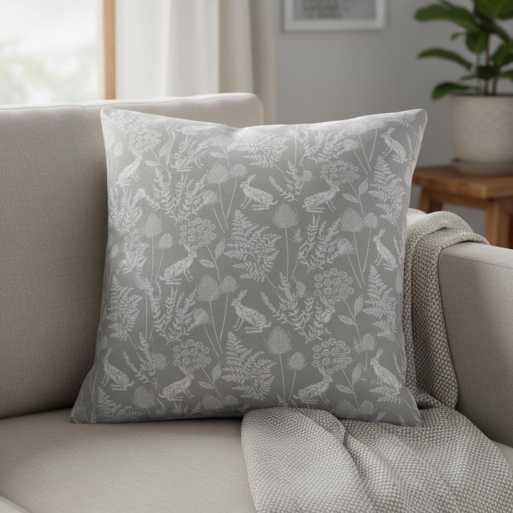 Kielder Hare Rabbit Dove Grey Cushion Cover