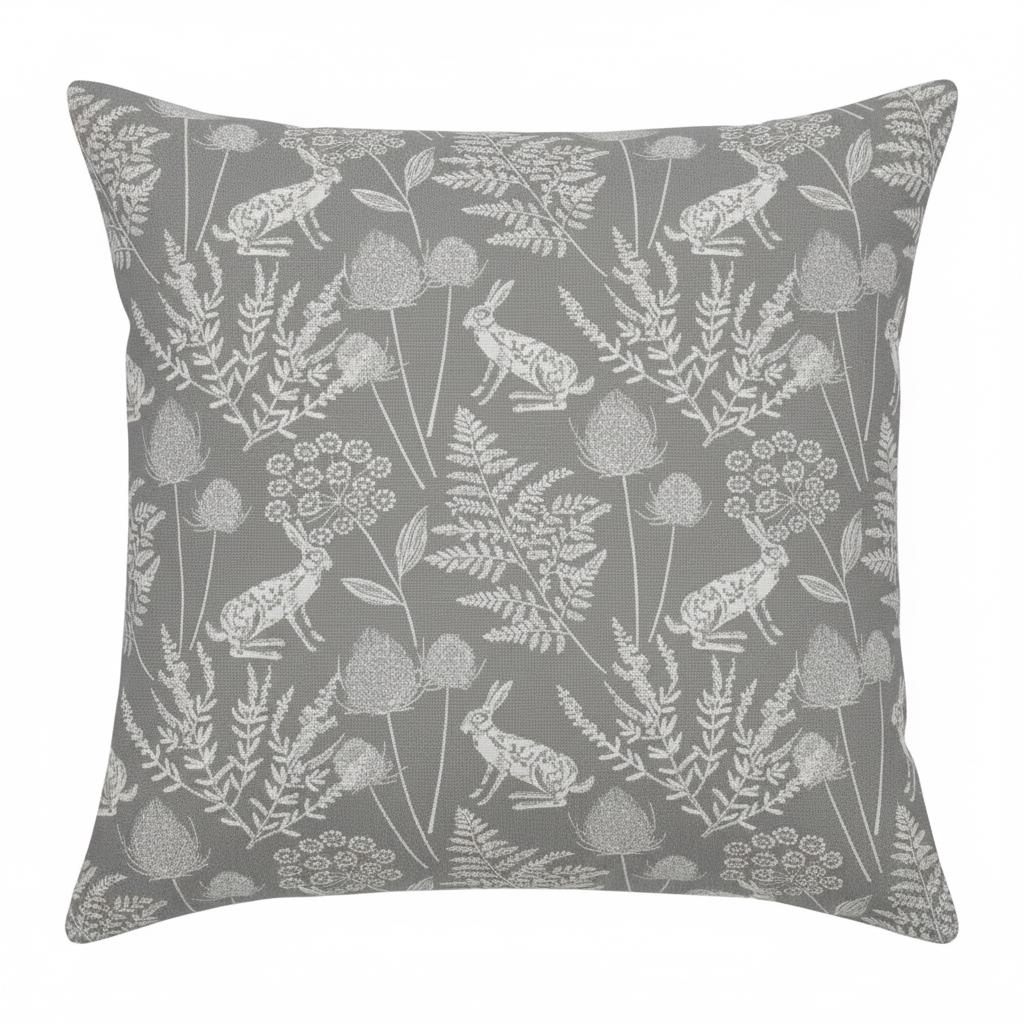 Kielder Hare Rabbit Dove Grey Cushion Cover