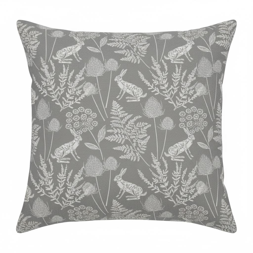 Kielder Hare Rabbit Dove Grey Cushion Cover