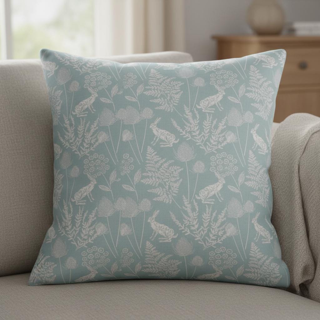Kielder Hare Rabbit Seafoam Cushion Cover