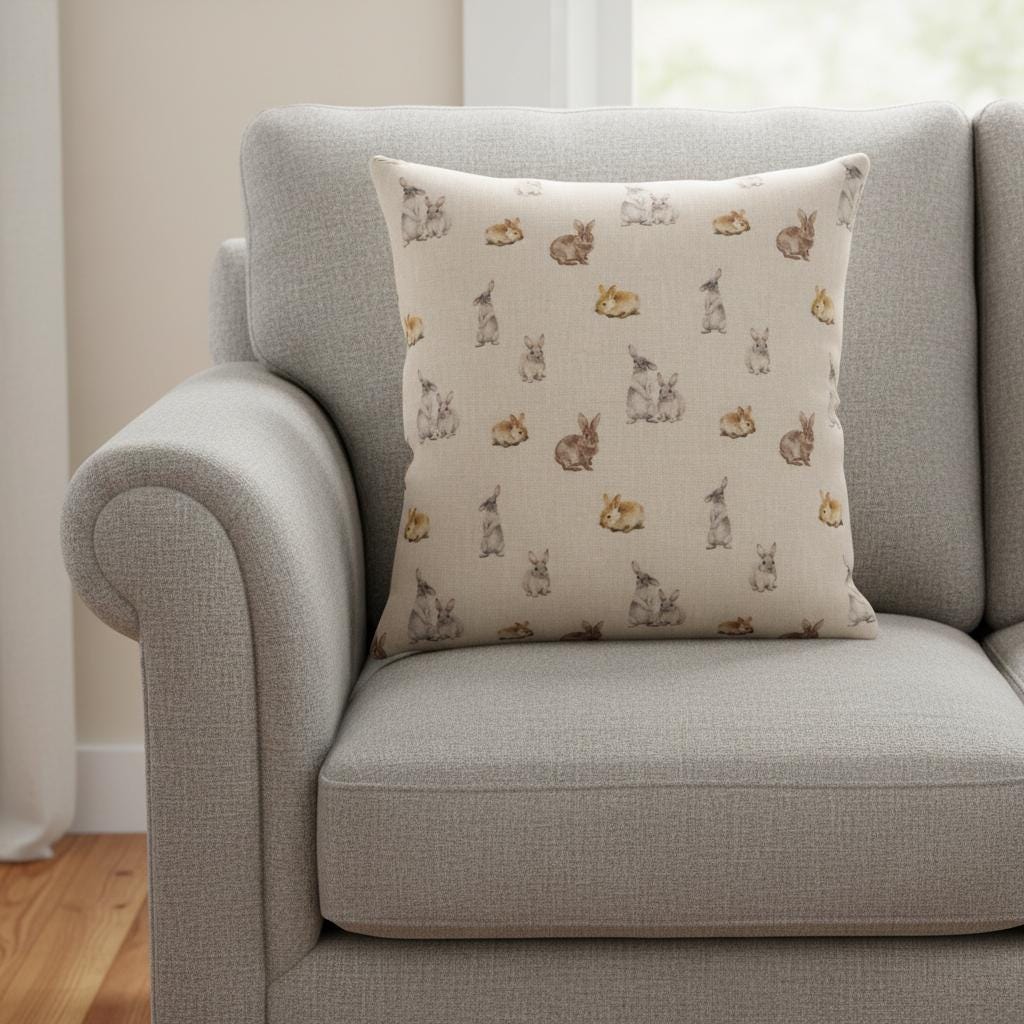 Cute Bunny Rabbits Cushion Cover , Handmade UK