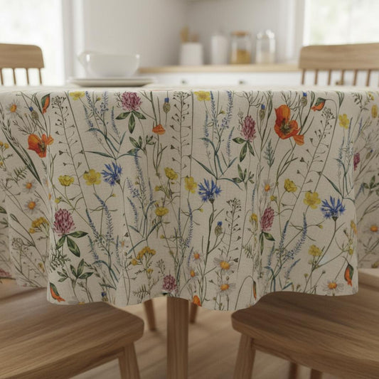 Wildflowers Field Flowers Tablecloth, Round Oval Rectangle, Handmade UK