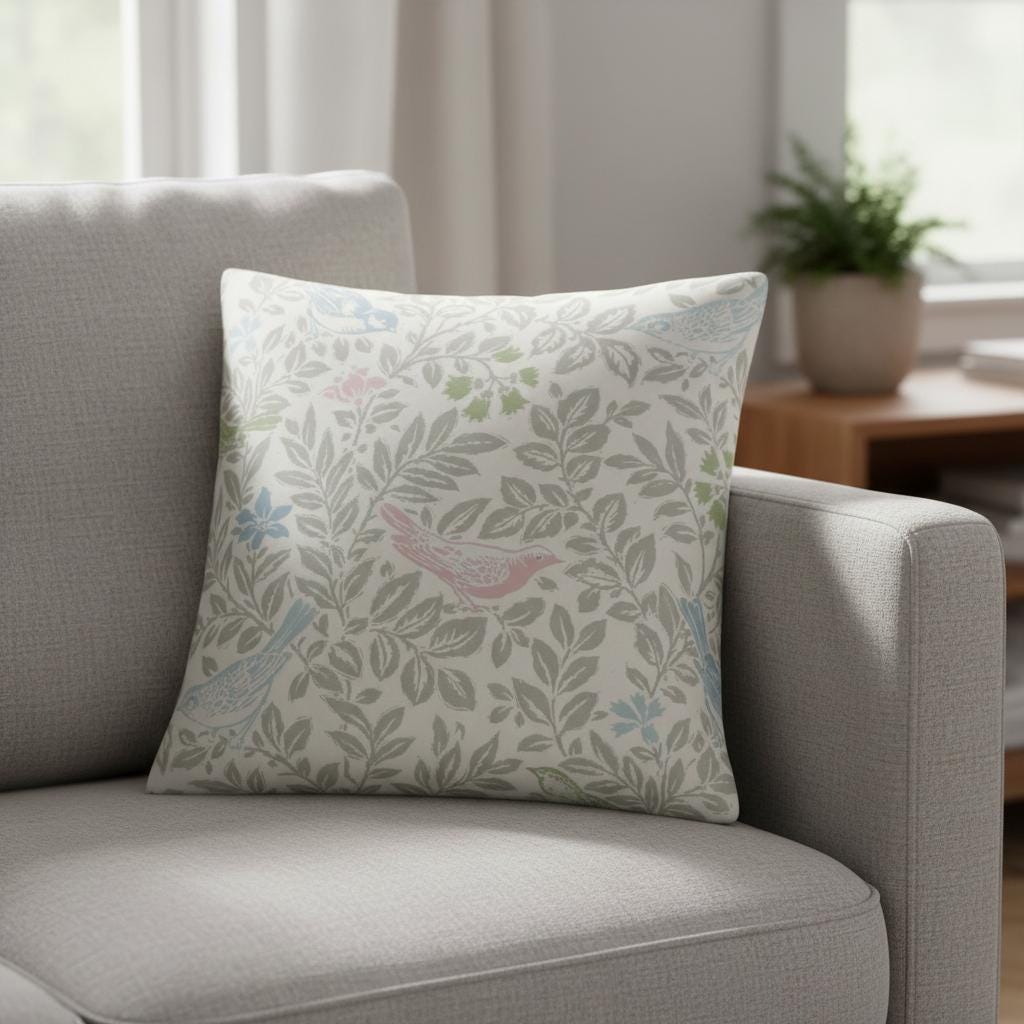 Bird Song Floral Pastel Cushion Cover