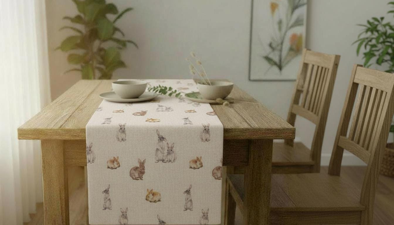 Cute Bunny Rabbits Table Runner Napkins, Handmade UK