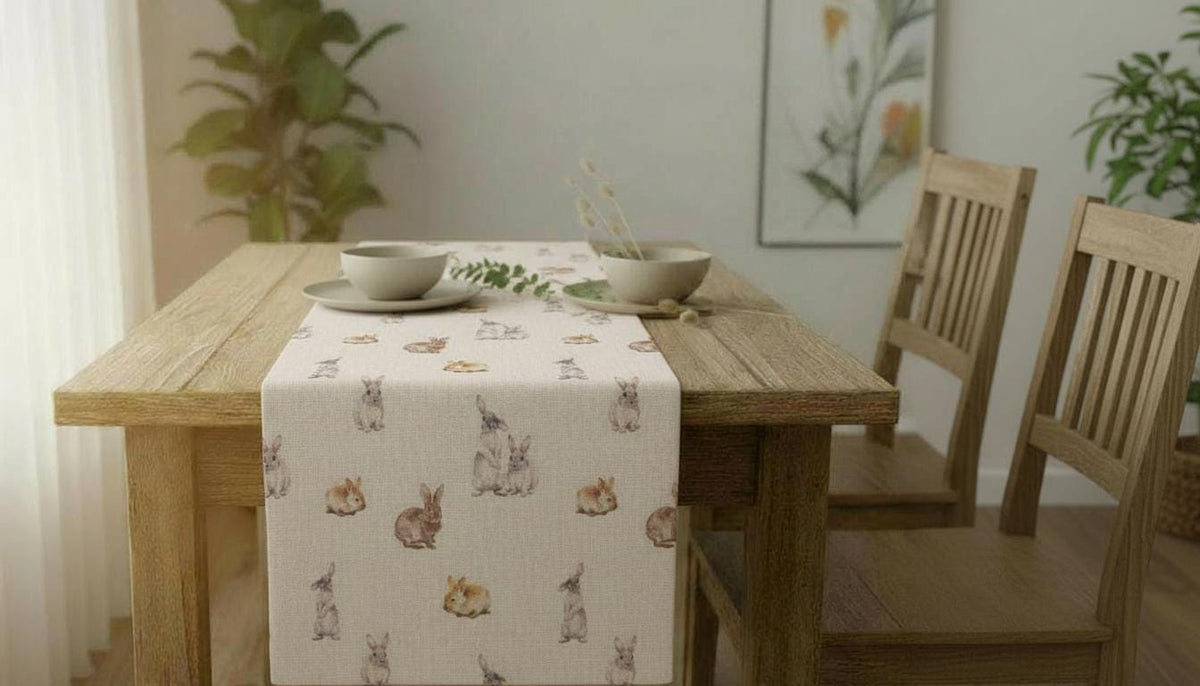 Cute Bunny Rabbits Table Runner Napkins, Handmade UK