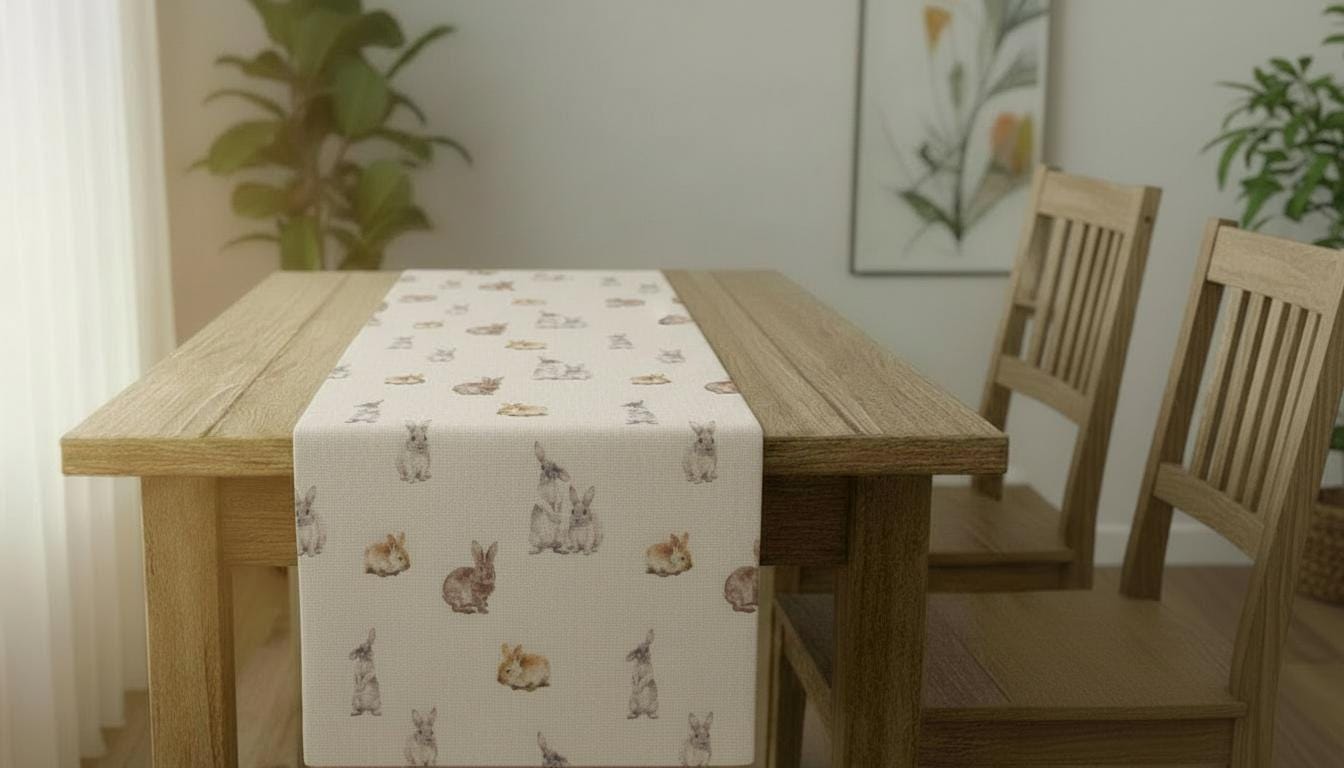 Cute Bunny Rabbits Table Runner Napkins, Handmade UK