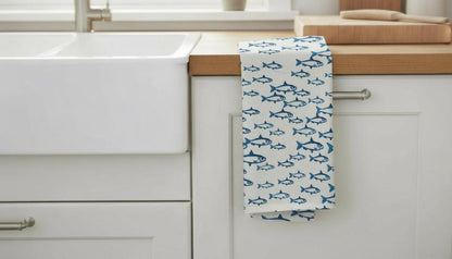 Scandi Fish Tea Towel , Cotton Kitchen Towel .