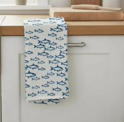 Scandi Fish Tea Towel , Cotton Kitchen Towel .