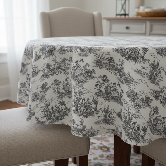 Toile de Jouy Vintage French Black Tablecloth