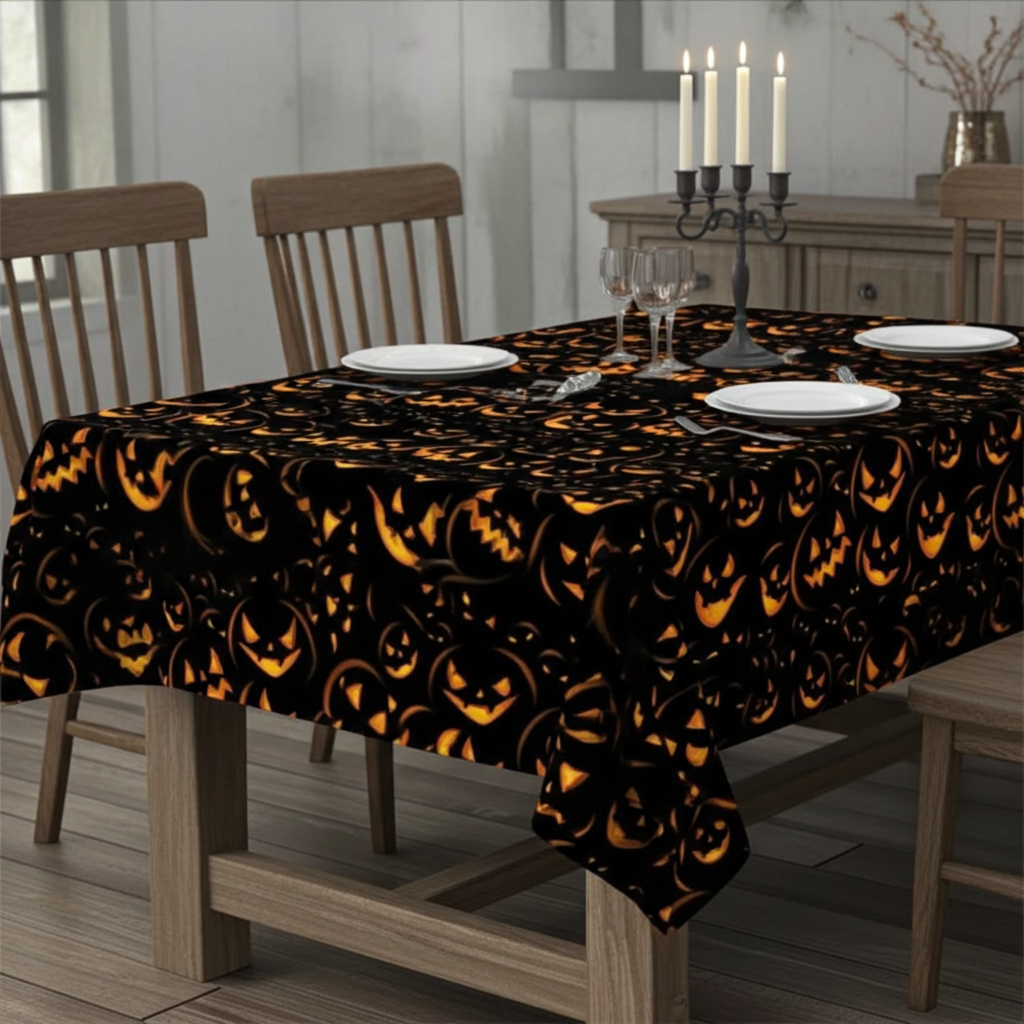 Spooky Lantern Pumpkins Halloween Tablecloth