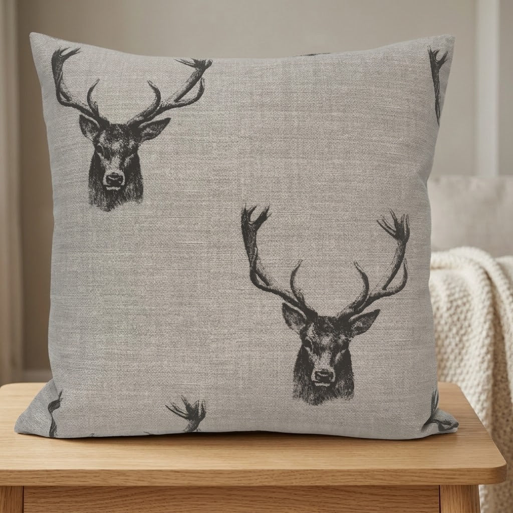 Rustic Stag Head Taupe Christmas Cushion Cover