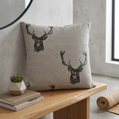 Rustic Stag Head Taupe Christmas Cushion Cover