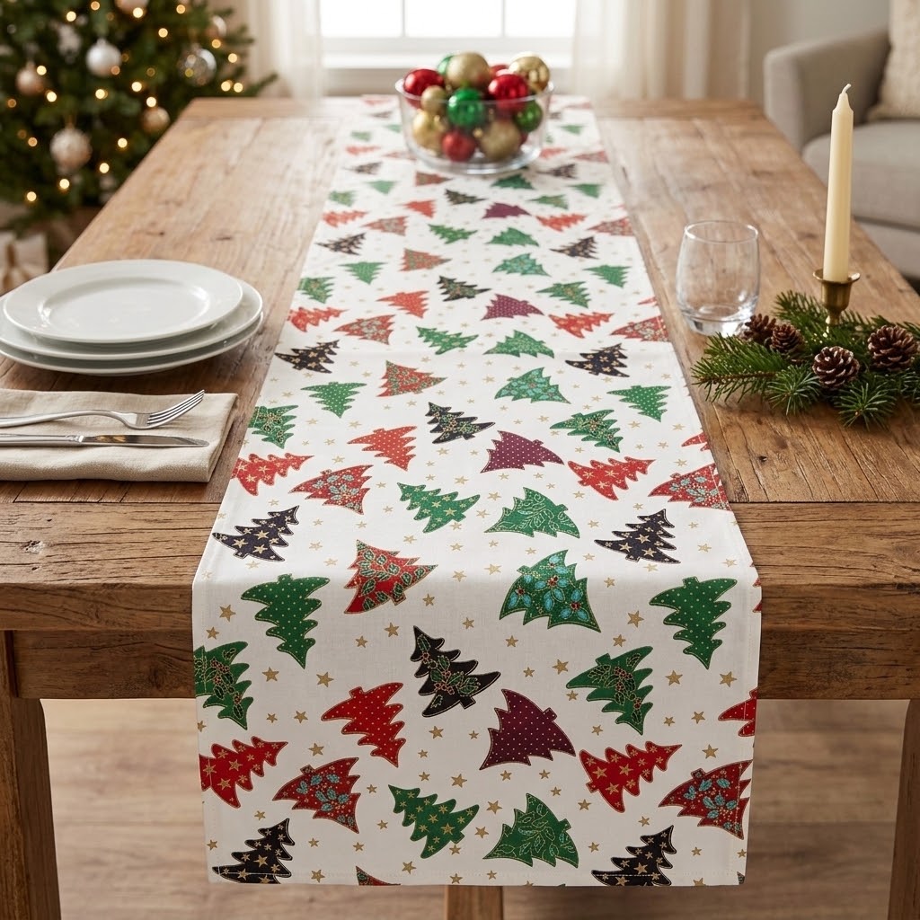 Runner da tavolo a forma di albero di Natale disponibile in varie lunghezze