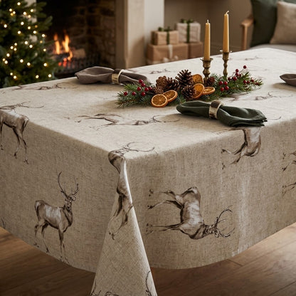 Christmas Stags Tablecloth , Glencoe Stags Tablecloth  , Festive Tablecloth , Round Oval Rectangle Tablecloth , Christmas Napkins