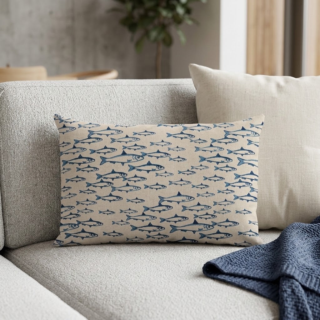 Abstract Fish Cushion Cover , Sardine Cushion Cover , Scandi Fish Cushion Cover , Throw Pillow , Scatter Cushions , Cushion Cover UK