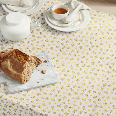 Lemons Natural Tablecloth Available In Many Sizes - CushionCoverAndDecor