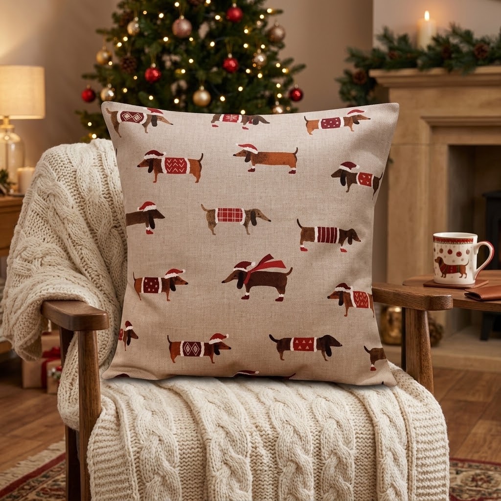 Christmas Cushion Cover Sausage Dog , Sausage Dog Pillow cover , Dogs  Pillow  , Cushion Cover UK  10" 12" 14" 16" 17" 18" 20" 22" 24" 26"