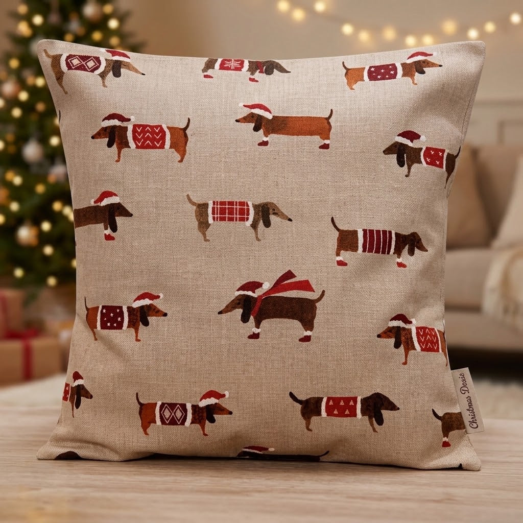 Christmas Cushion Cover Sausage Dog , Sausage Dog Pillow cover , Dogs  Pillow  , Cushion Cover UK  10" 12" 14" 16" 17" 18" 20" 22" 24" 26"