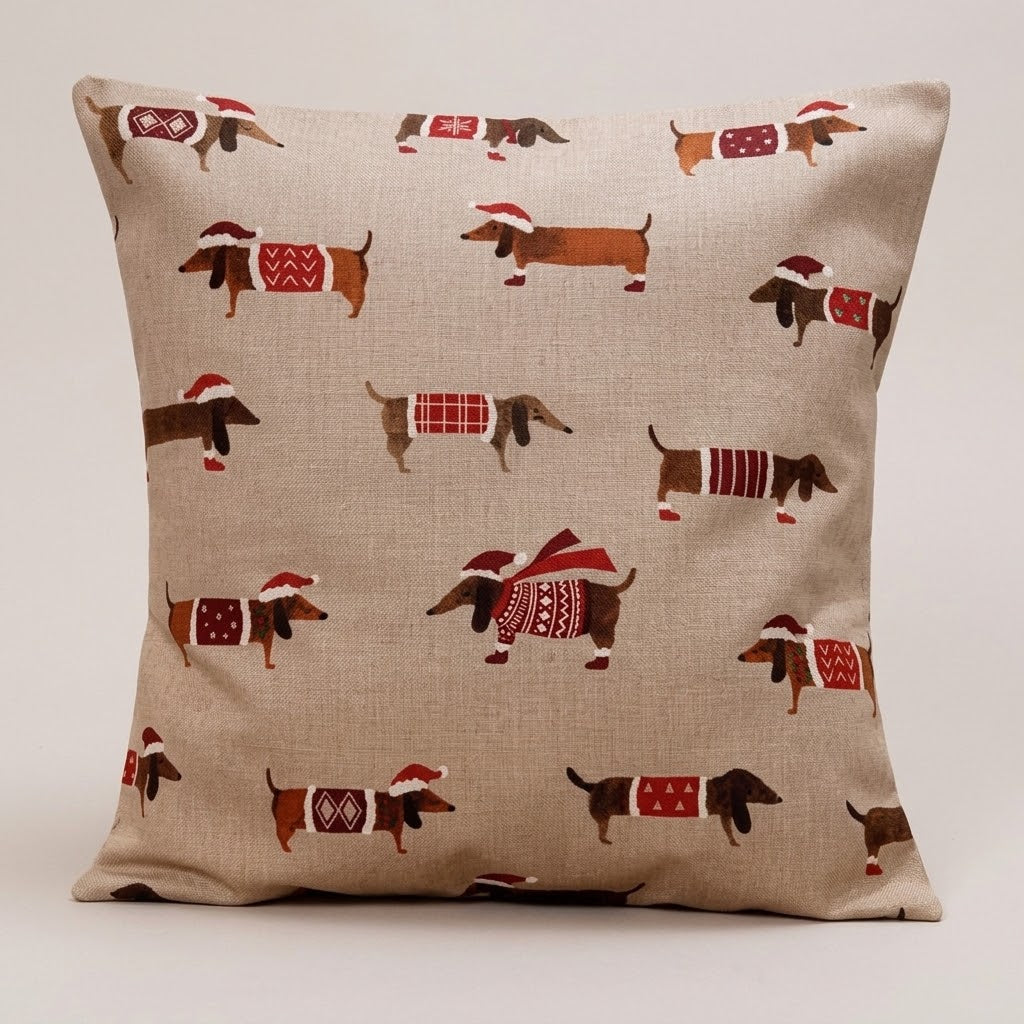 Christmas Cushion Cover Sausage Dog , Sausage Dog Pillow cover , Dogs  Pillow  , Cushion Cover UK  10" 12" 14" 16" 17" 18" 20" 22" 24" 26"