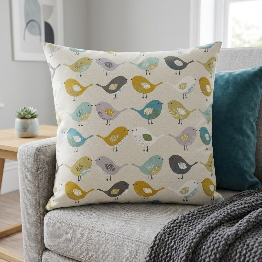 Fryetts Ochre Scandi Birds Cushion Cover