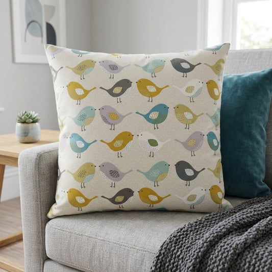 Fryetts Ochre Scandi Birds Cushion Cover