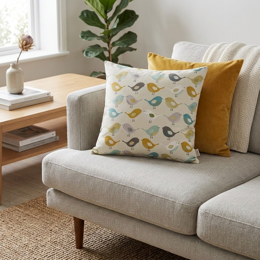 Fryetts Ochre Scandi Birds Cushion Cover