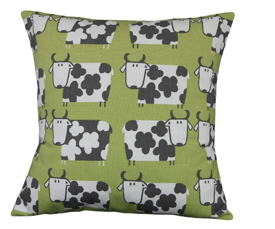 Moo Moo Cow Cushion Cover , Green Kiwi Pillow Cover , Country Cottage Farm Cows Cushion Cover , Shabby Scandi Cushion , Cushion Cover UK - CushionCoverAndDecor