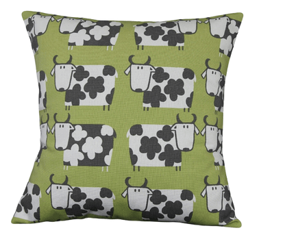 Moo Moo Cow Cushion Cover , Green Kiwi Pillow Cover , Country Cottage Farm Cows Cushion Cover , Shabby Scandi Cushion , Cushion Cover UK - CushionCoverAndDecor