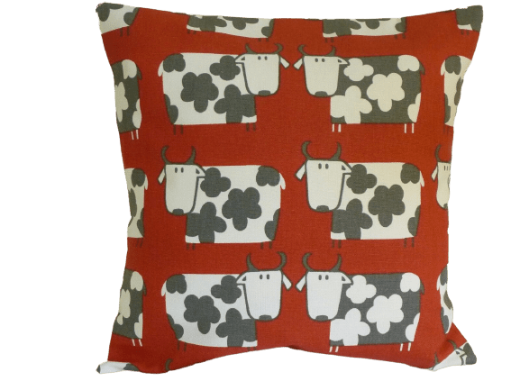 Moo Moo Cow Cushion Cover , Scarlett Red Pillow Cover , Country Cottage Farm Cows Cushion Cover , Shabby Scandi Cushion , Cushion Cover UK - CushionCoverAndDecor