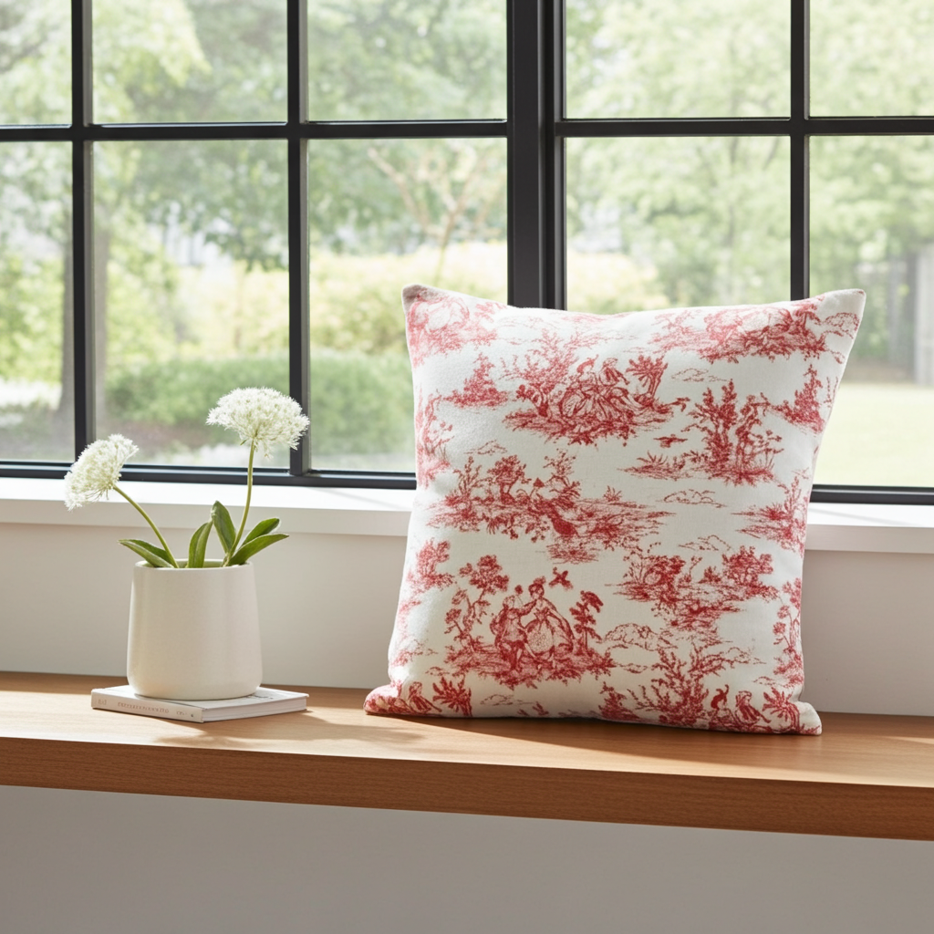 Red Vintage French Toile De Jouy Cushion Cover
