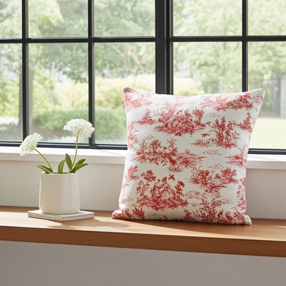 Red Vintage French Toile De Jouy Cushion Cover