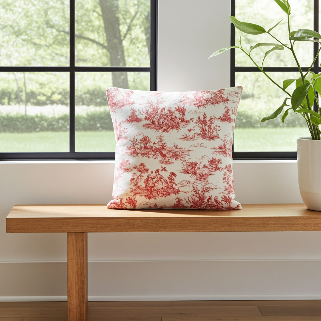 Red Vintage French Toile De Jouy Cushion Cover