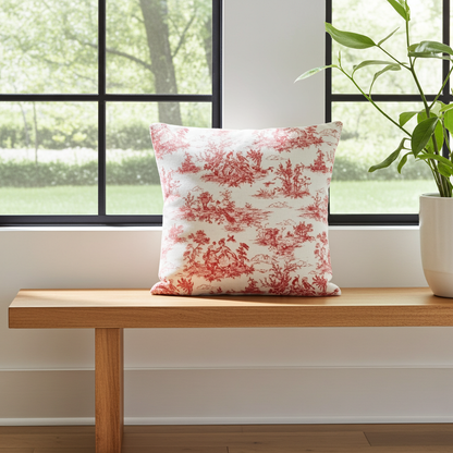 Red Vintage French Toile De Jouy Cushion Cover