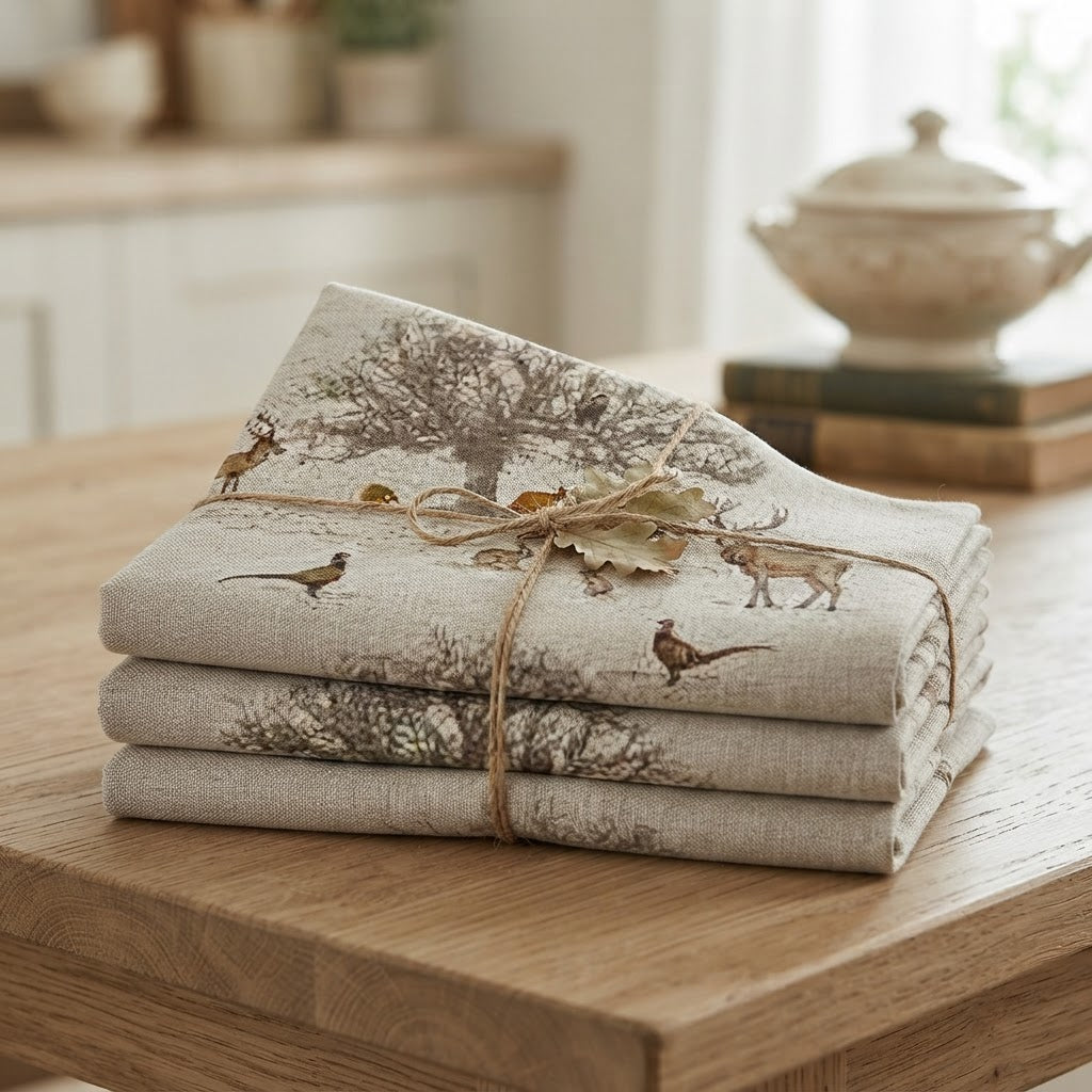 Stags Wildlife Tatton Autumn Christmas Table Runner Napkins